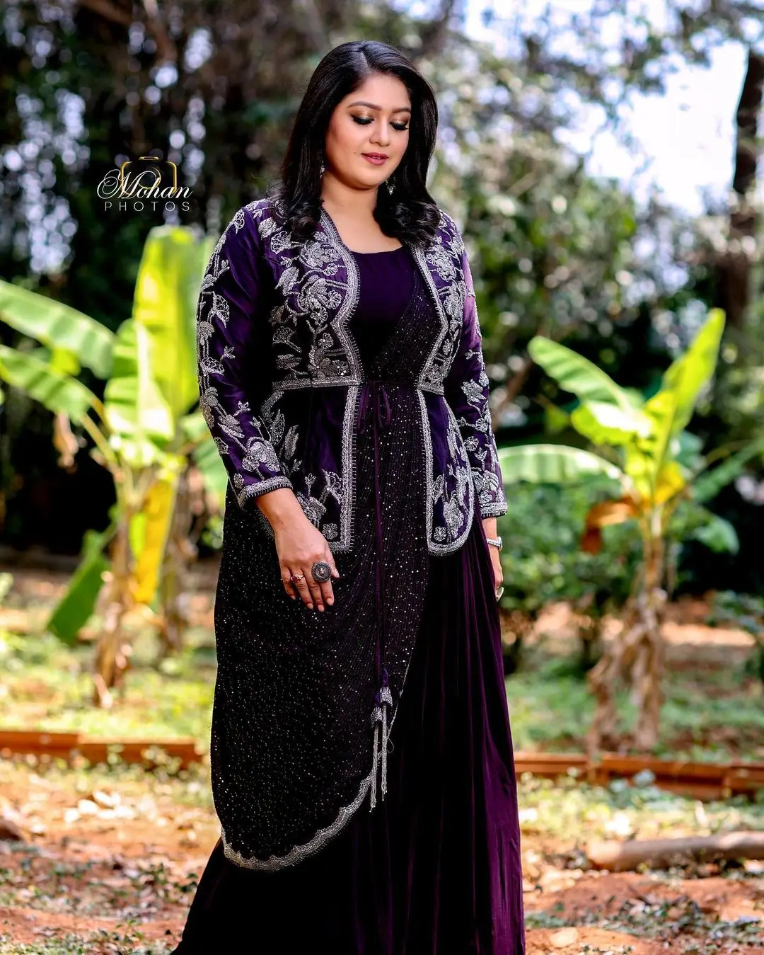 Meghana Raj Wearing Beautiful Earring Black Designer Gown